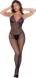 Mapalé Combinaison en résille et dentelle noire et violette Noir/Violet
