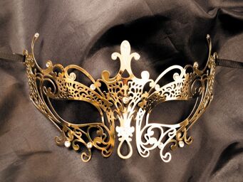 Masque vénitien Lucia rigide doré avec strass - HMJ-030B Gold / Or