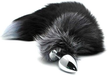 Plug Anal Queue de Renard L Black & White Fox Tail Noir