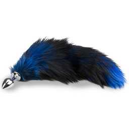Plug queue de renard fourrure noire et bleue
