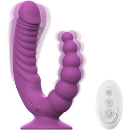 - Vibromasseur Double avec Ventouse et Télécommande - Violet