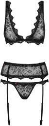 Top porte-jarretelles et string déco velours Emperita Noir