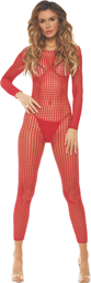 Bodystocking rouge ouvert à l'entrejambe Rouge