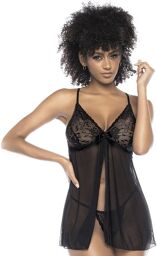 Babydoll en dentelle et résille noire ouvert sur le devant Noir