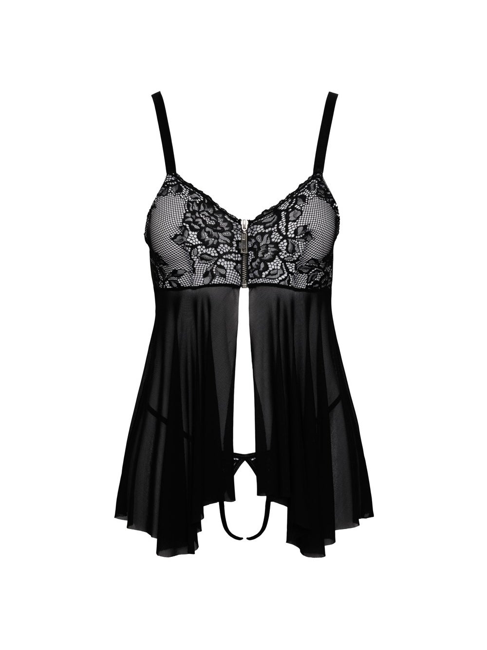 Nuisette babydoll motif floral noir