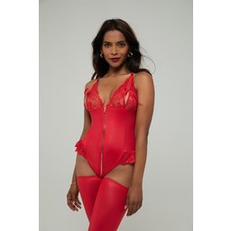 Body Entrejambe Ouvert Wetlook Christelle - Rouge