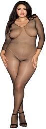 Bodystocking noir résille grande taille ouvert à l'entre-jambes - DG0015XBLK Noir