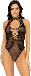 Body en filet et dentelle avec trou de serrure Black