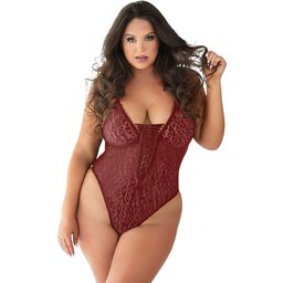 Diva Rayna Teddy à Lacets Léopard Rouge Grande Taille