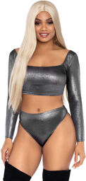 Top court métallisé et culotte taille haute Silver SILVER