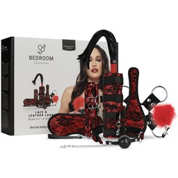 - Lace & Leather Look - Set Bondage 8 Pièces - Rouge