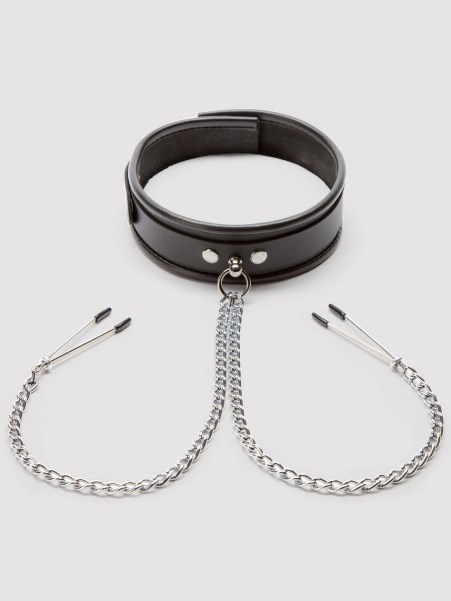 Collier BDSM en cuir avec pinces à tétons Deluxe
