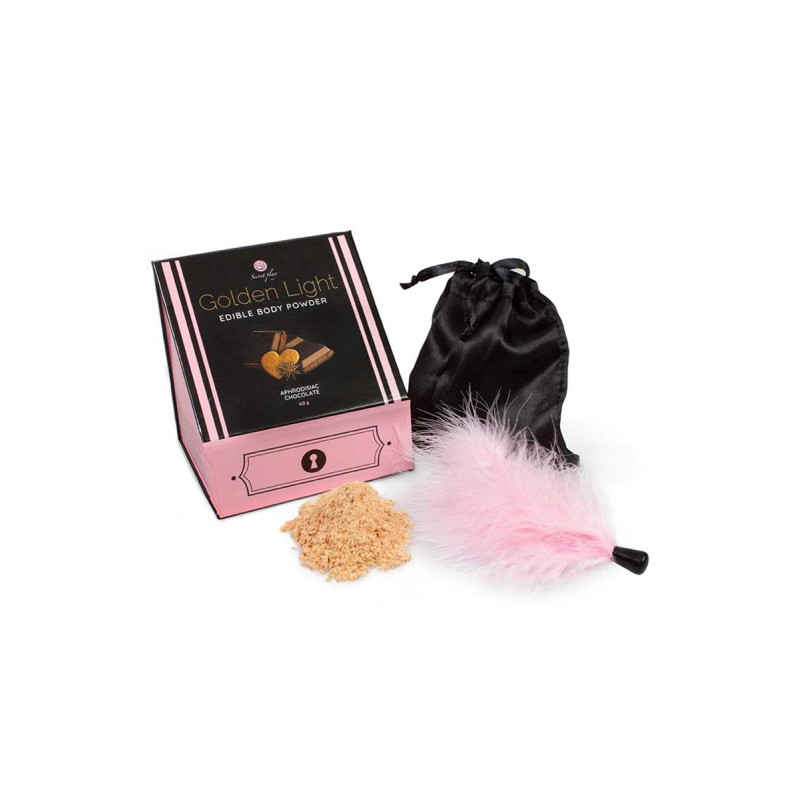 Kit poudre comestible chocolat aphrodisiaque et plumeau
