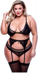 Ensemble 3 Pièces Résille & Dentelle Noire GT Noir