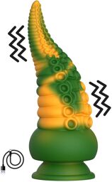 Gode ventouse tentacule Kraken vibrant 21 cm vert et jaune USB - WS-NV101