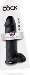 Gode ventouse testicules noir - 30 cm Ø 7 cm