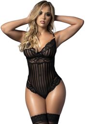Body sexy dentelle noir, rayé en dentelle et fine résille - MAL8631BLK Noir