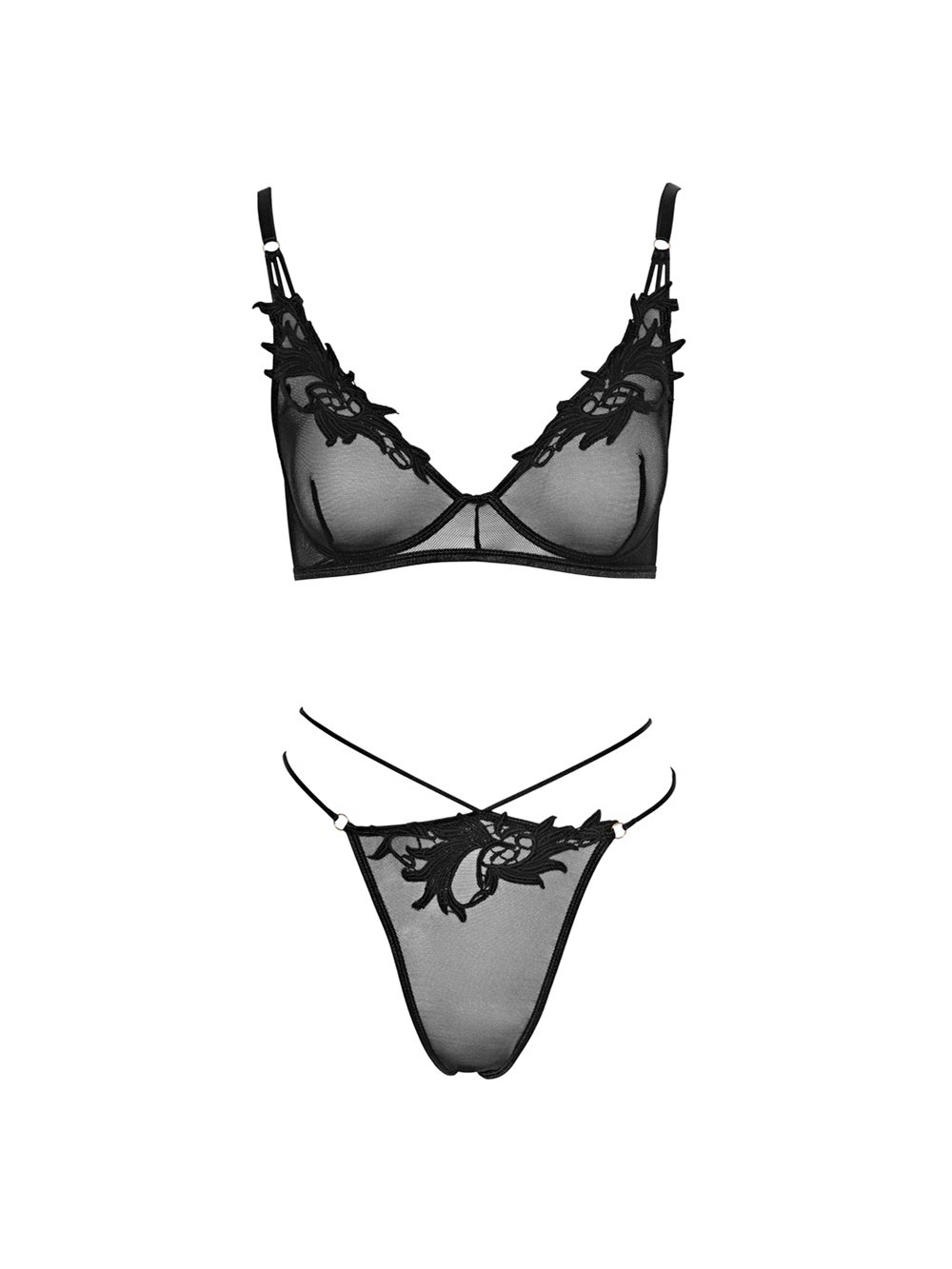 Ensemble 2 Pièces Maille & Guipure Florale Noir