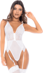 Body blanc avec jarretelles intégrées Blanc