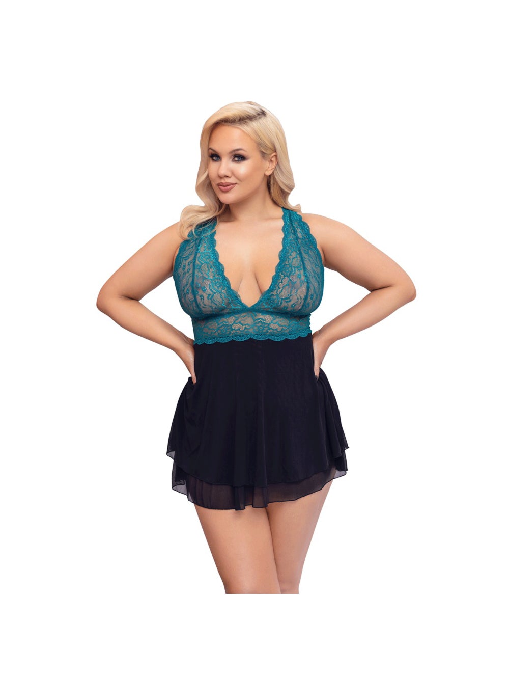 Nuisette babydoll dentelle bleu & noir GT
