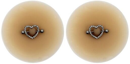 Paire de Cache-Tétons Piercing Coeur Strass Peau Claire
