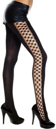 Collant fantaisie opaque avec côtés ajourés résille - MH5811BLK Noir