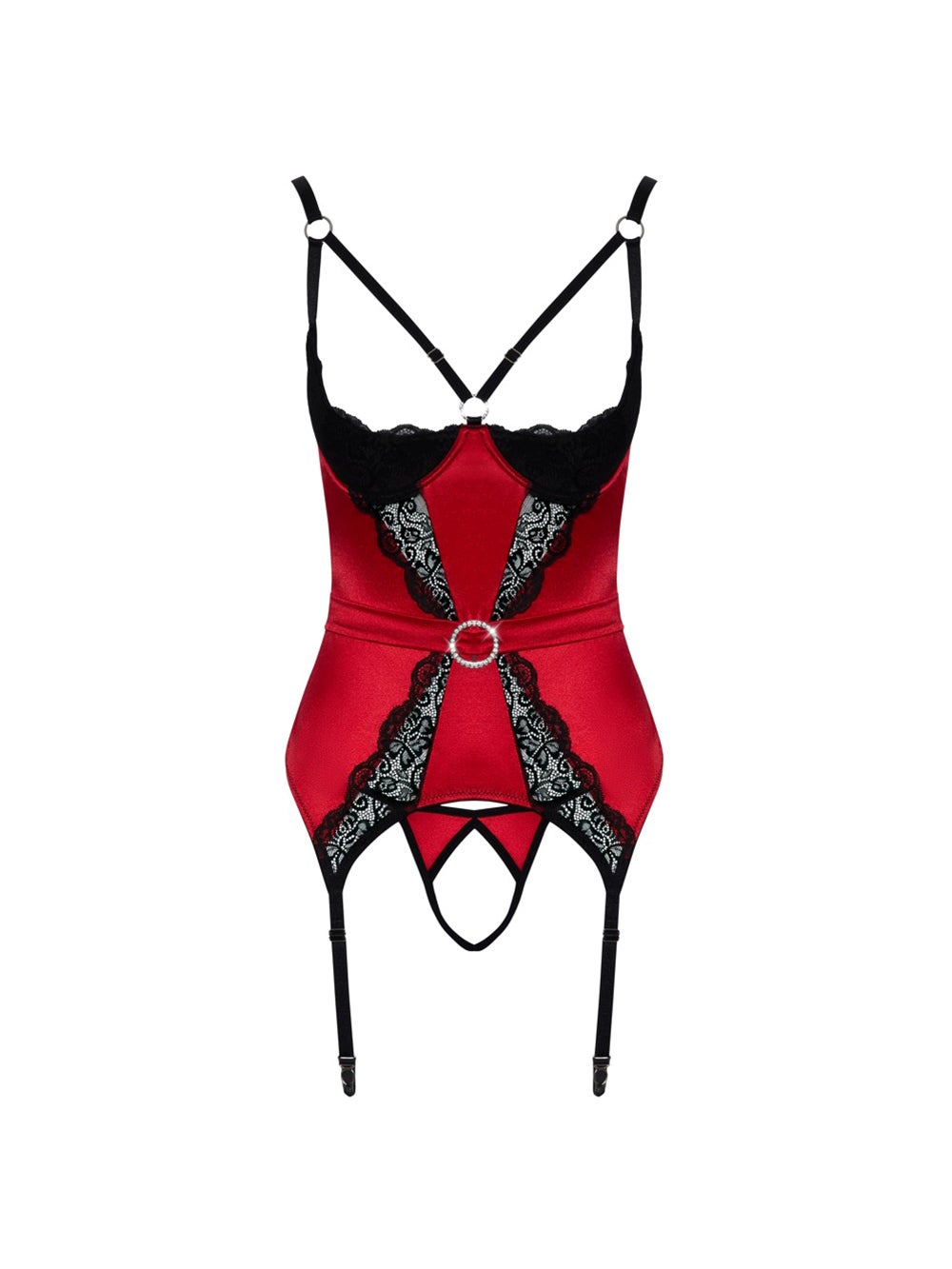 Guêpière ouverte satin & dentelle rouge