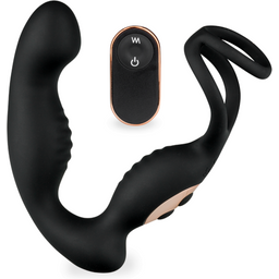 Vibromasseur sex toy homme anal Stimulateur de prostate vibrant et rotatif avec double anneau Tornado - Noir