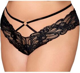 Culotte en dentelle noire, grande taille, avec lanières et chaines dorées - DG1489XBLK Noir