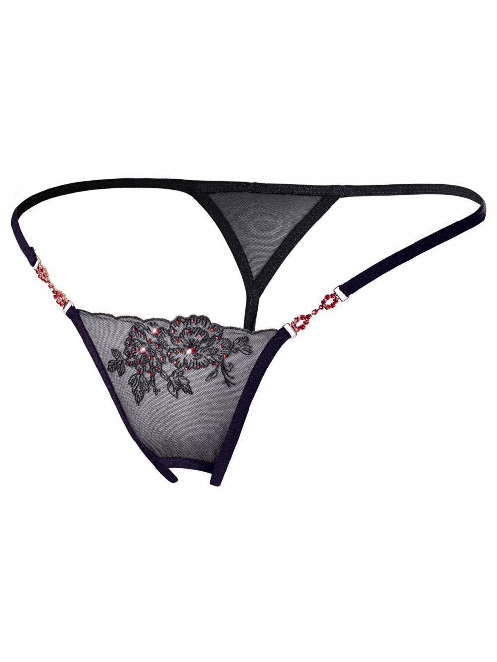 String Ouvert à Strass Noir & Rouge