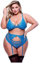 Ensemble 3 Pièces Résille & Dentelle Bleue GT Bleu