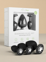 Ensemble de plugs anaux en silicone avec diamant - Noir