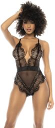 Bodystring Piper en dentelle et résille noir avec laçage dans le dos et bretelles réglables Noir