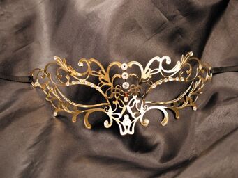 Masque vénitien Elena rigide doré avec strass - HMJ-003B Gold / Or