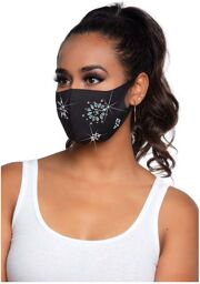 Masque de Protection Noir & Fleurs De Strass Noir
