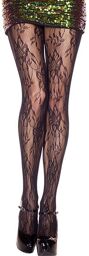 Collant nylon noir résille fleurie Noir