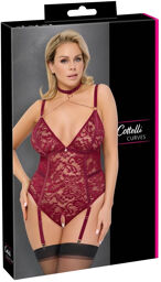 Body porte-jarretelles ouvert en dentelle rouge foncé Rouge