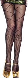 Collant noir fantaisie en résille avec imprimé socquette et petit n?ud Noir