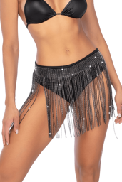 Mapalé Jupe glamour à franges ornée de strass Noir Strass