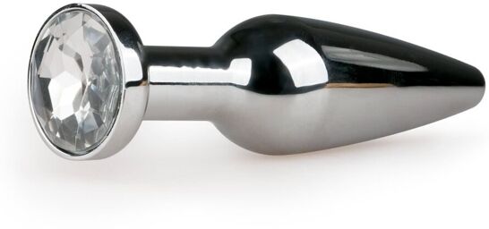 Plug anal en métal argenté/transparent - L