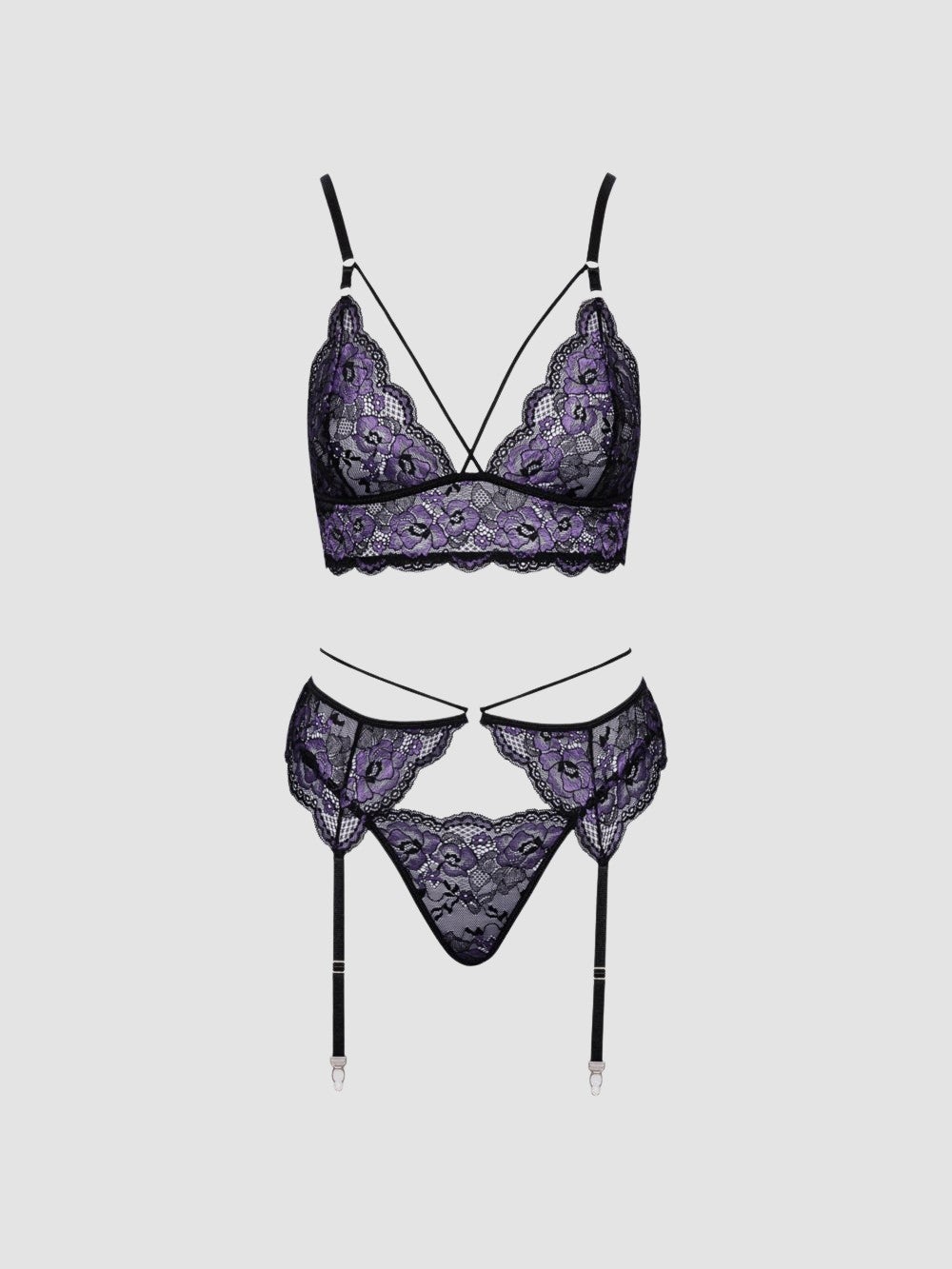 Ensemble 3 pièces dentelle violet