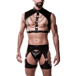 Men Ensemble de Bondage Wetlook avec Manchettes