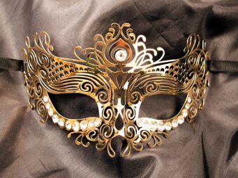 Masque vénitien Ornella rigide doré avec strass - HMJ-031B Gold / Or