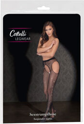 Collants porte-jarretelles scintillants avec ouverture à l'entrejambe Noir