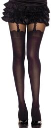 Collant nylon fantaisie opaque noir style bas jarreteles Noir