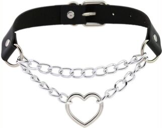 Metal Heart Collar With Chain BLACK