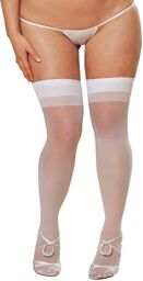 Bas nylon blancs coutures grande taille pour jarretelles Blanc