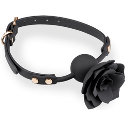 Gag ball en similicuir avec rose en silicone