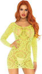 Mini robe en dentelle crochet à manches longues Jaune NEON YELLOW