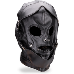 Cagoule BDSM avec gag-ball, cache bouche et cache yeux